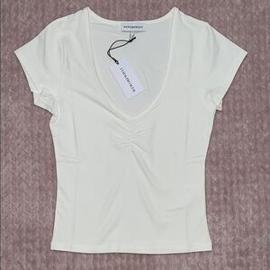 WeWoreWhat Womens White Cotton Jersey Ruched Tee